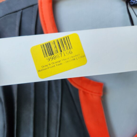 Gray & Orange Floral Button-Front Tunic By Lily 2XL Long Sleeves Lightweight - Picture 5 of 9